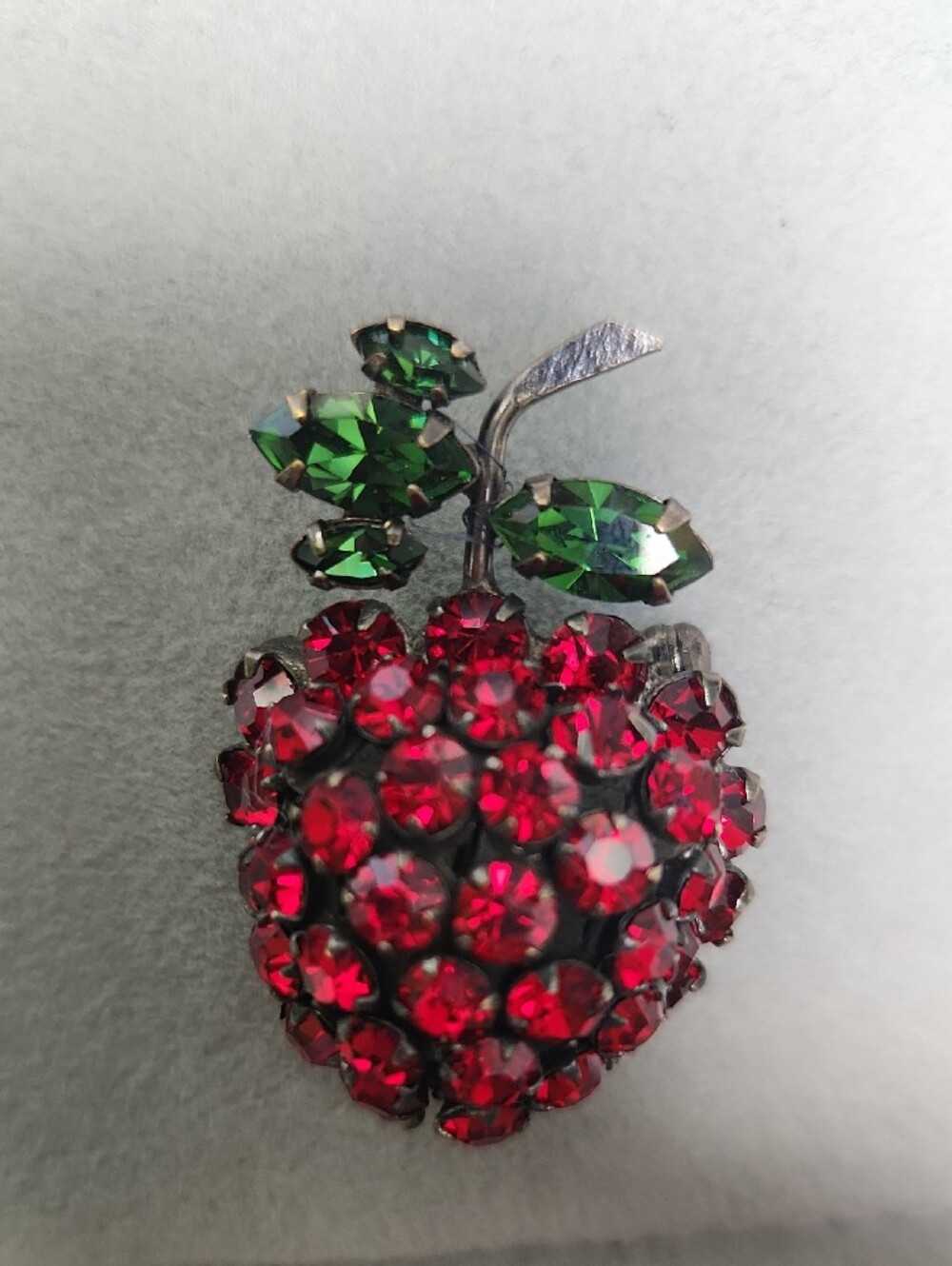 Schreiner Red Crystal Strawberry Brooch with Green Leaf Accents - Women Jewelry - Picture 3 of 6
